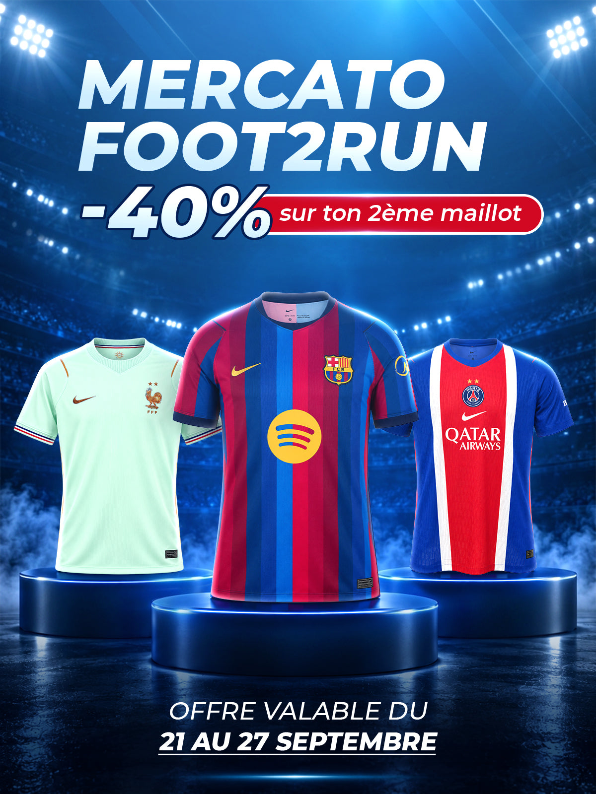 Mercato Foot2Run : -40 % sur ton 2ème maillot, du 21 au 27 septembre