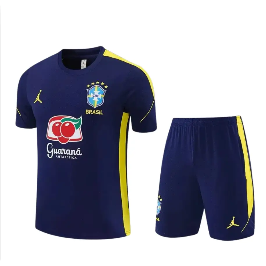 Kit Entraînement Brésil Coupe Du Monde 2026 Manches Courtes Bleu Navy